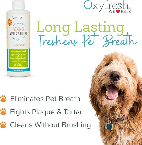 Oxyfresh Premium Pet Dental Care Solution Pet Water Additive No Brushing | Perfect to Eliminate Bad Dog Breath and Cat Bad Breath Fights Tartar & Plaque So Easy, Just Add to Water Vets Love It