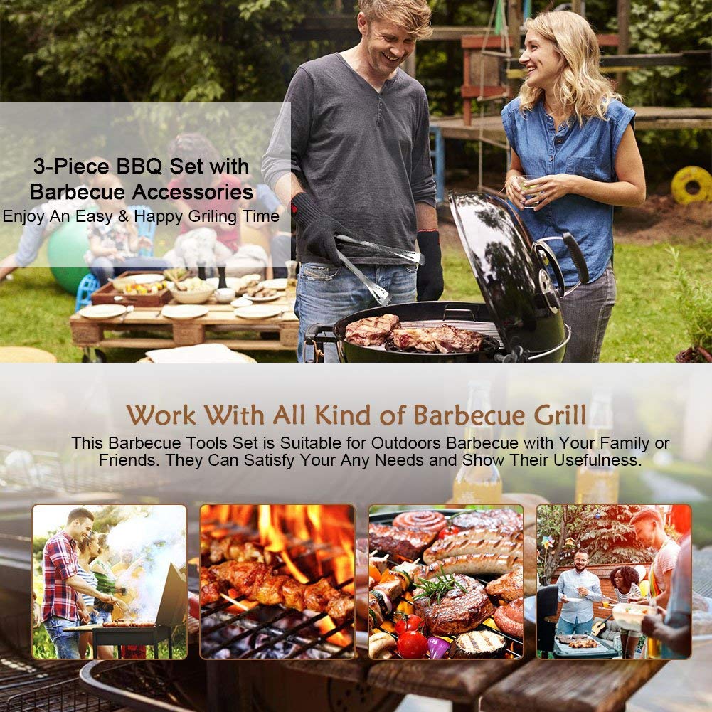 Delavala Elements 3 Piece BBQ Set Stainless Steel Outdoor Grill Tools Set Aluminum Case 4