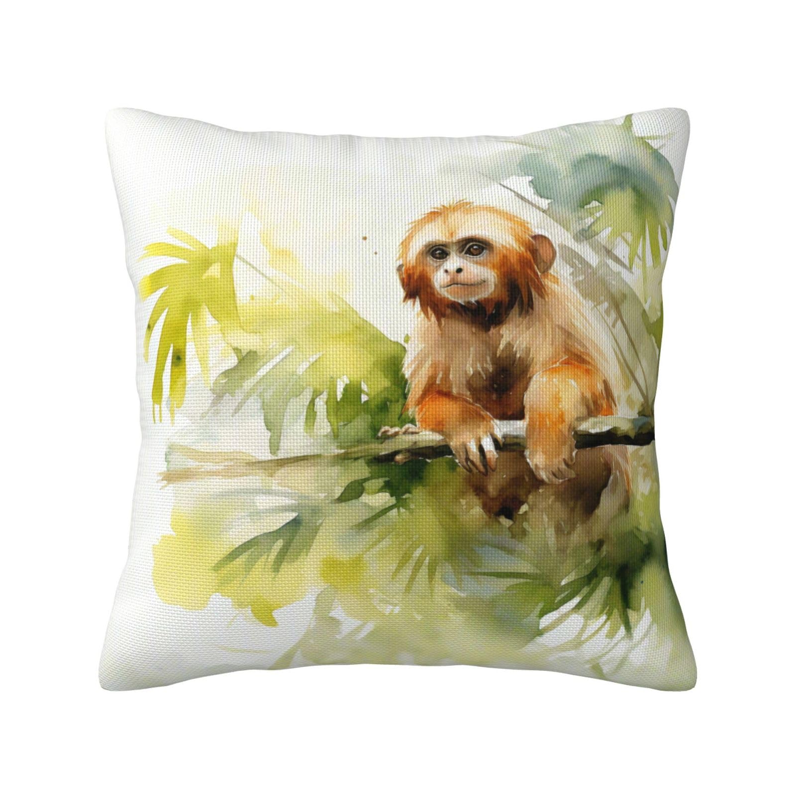 Yansipor Breathable Cotton & Linen 18x18 Monkey Watercolor Painting Pillow Cover – Stylish, Healthy, and Comfortable Cushion Case