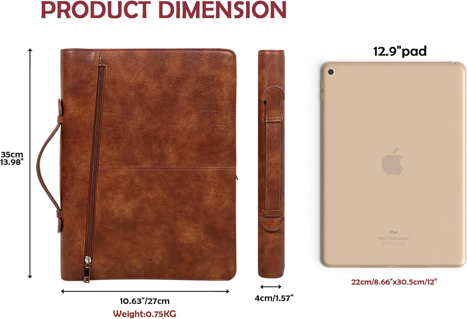 AZXCG Portfolio Binder, Portfolio with Handle and Zipper,Leather Podfolio for Men,Business Padfolio Organizer for Women, A4 Notepad Holder,Gift for Valentine's Day,Men and Women - Image 3