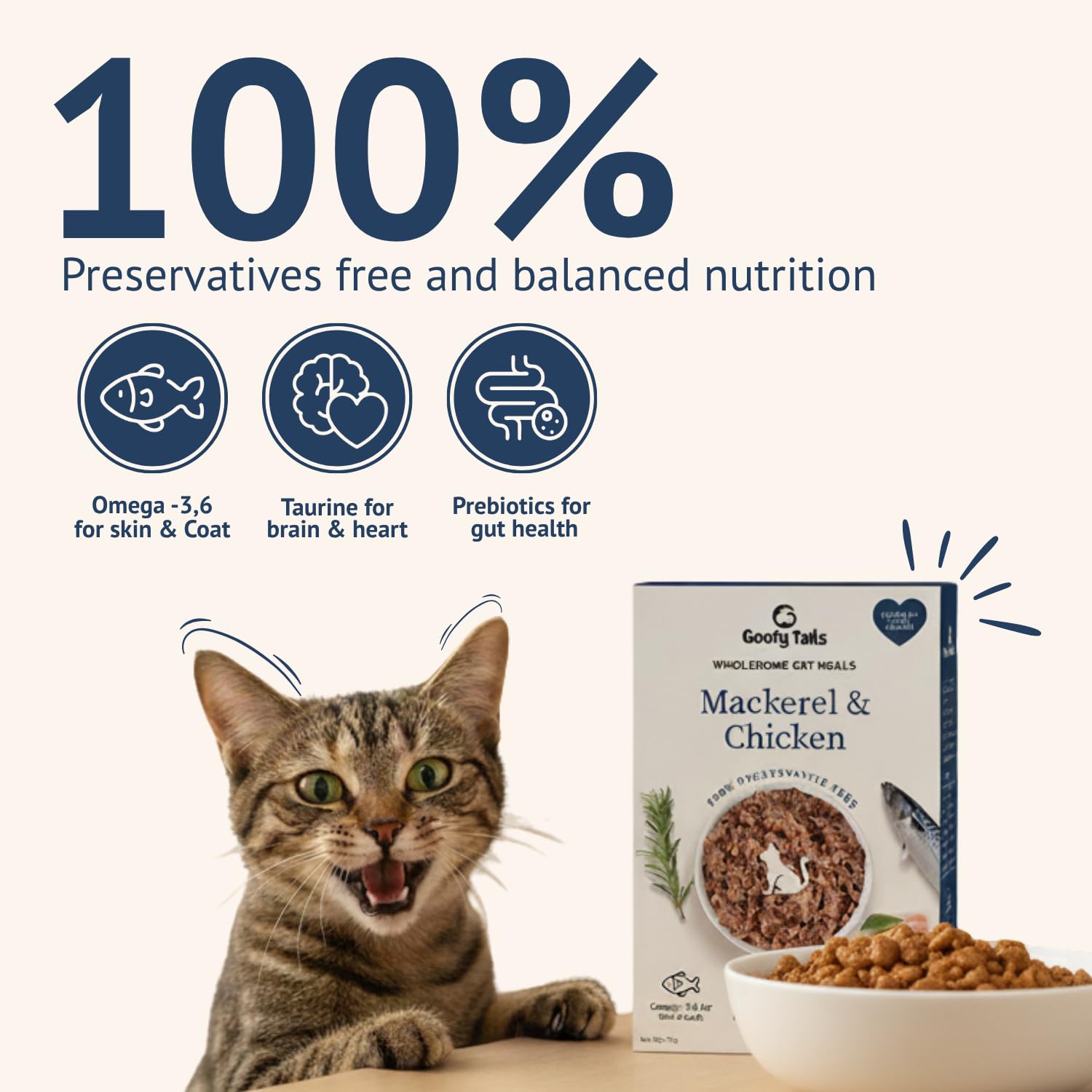Goofy Tails Mackerel and Chicken Wet Cat Food and Kitten Food, 630g (70g X 9 Pouches), Preservative Free, Gluten & Grain Free, Balanced Cat Wet Food, Powered by Taurine with Omega 3 & Antioxidants 4