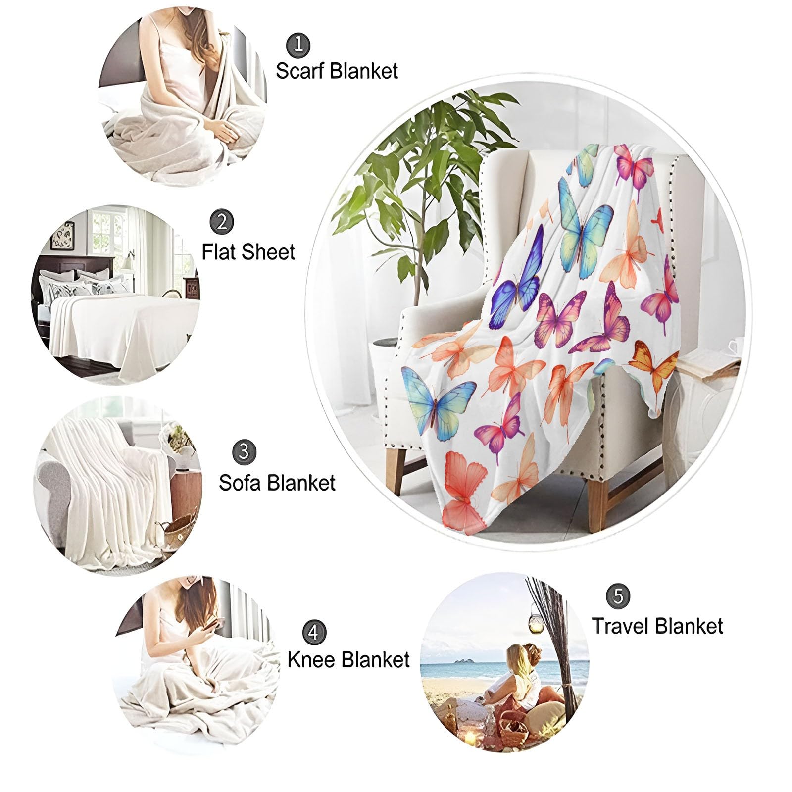 Genérico Manta de Lana de Cordero 150 x 200 cm - Rosa Claro Delicado Insectos Mariposas Manta de Franela para Sillón Sofá Cama, Suave Transpirable Agradable Frazada para la Piel de Otoño