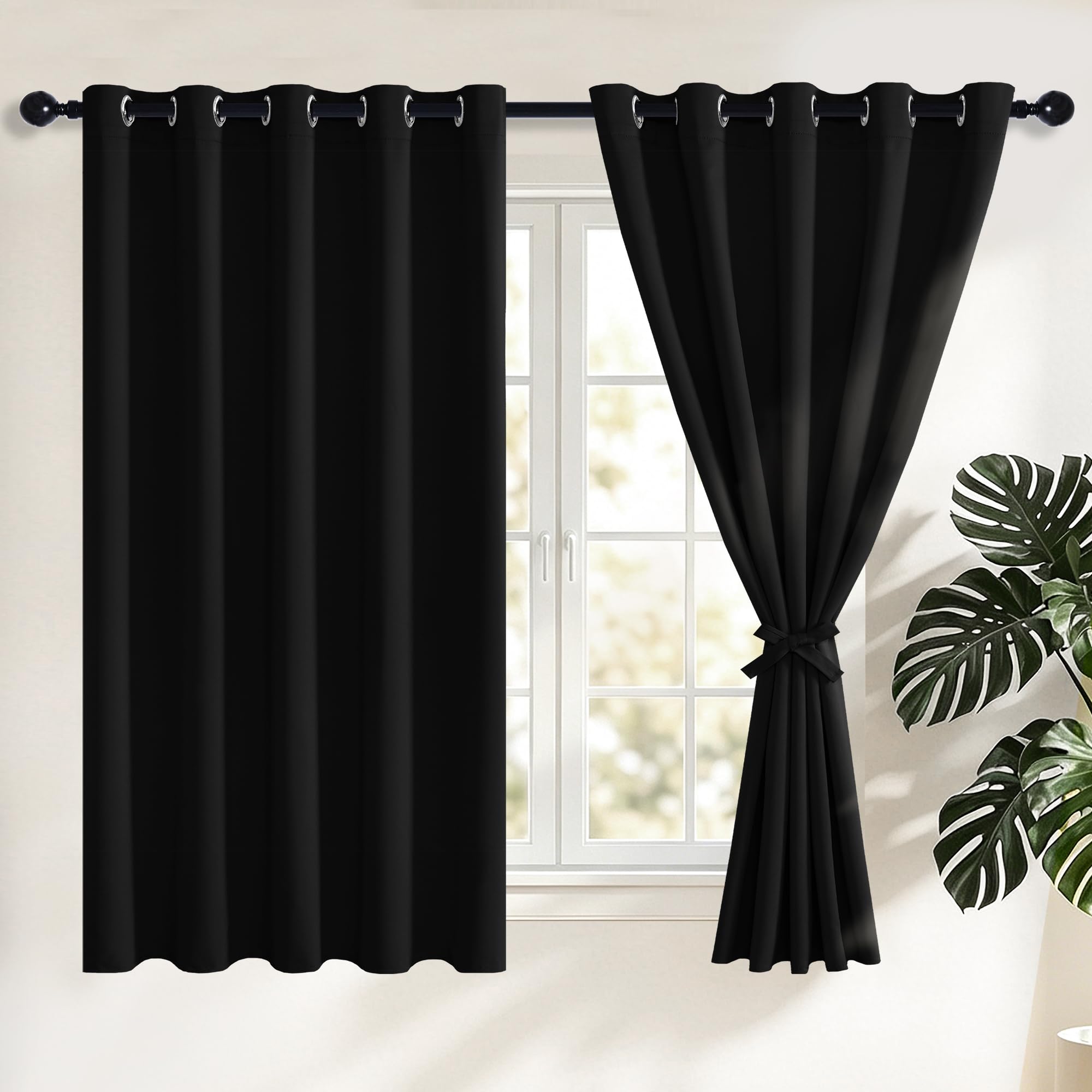 Rideau occultant thermique isolant anti froid noir salon 167x137