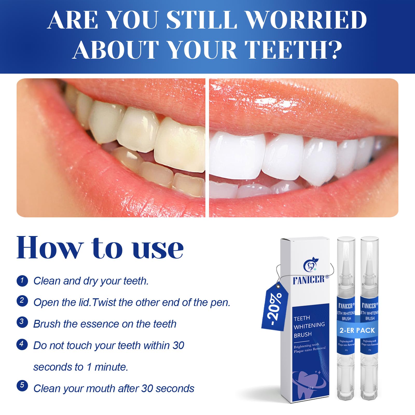 Lapiz Blanqueador Dental, 2 Piezas Gel Blanqueador de Dientes, Profesional Blanqueamiento Dental Efectivo, Sin Sensibilidad Eliminar Las Manchas Dentales
