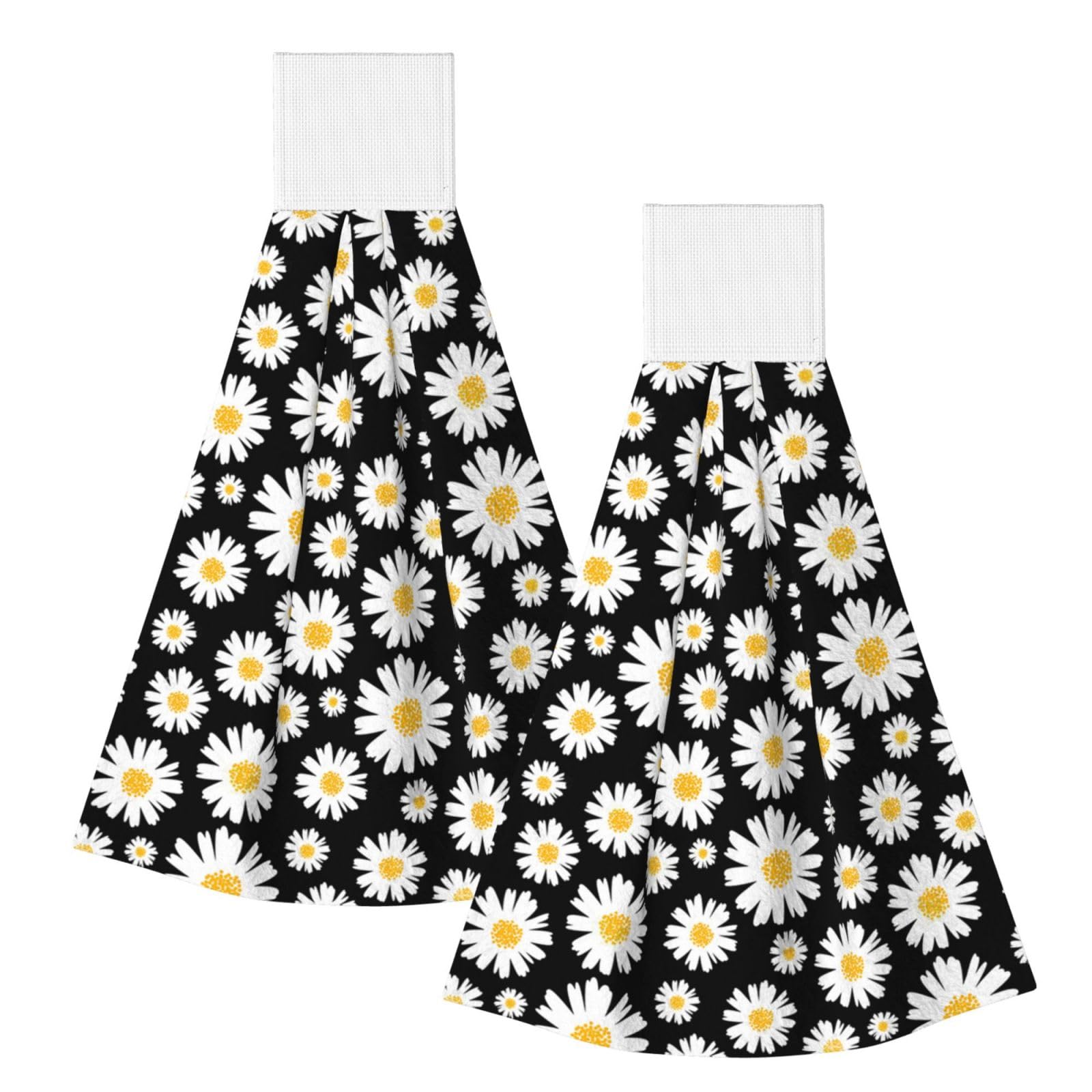 DOPKLNA Daisy Florals, 2 Pcs Hanging Coral Fiber Hand Towels for Bathroom, Absorbent Kitchen Towels