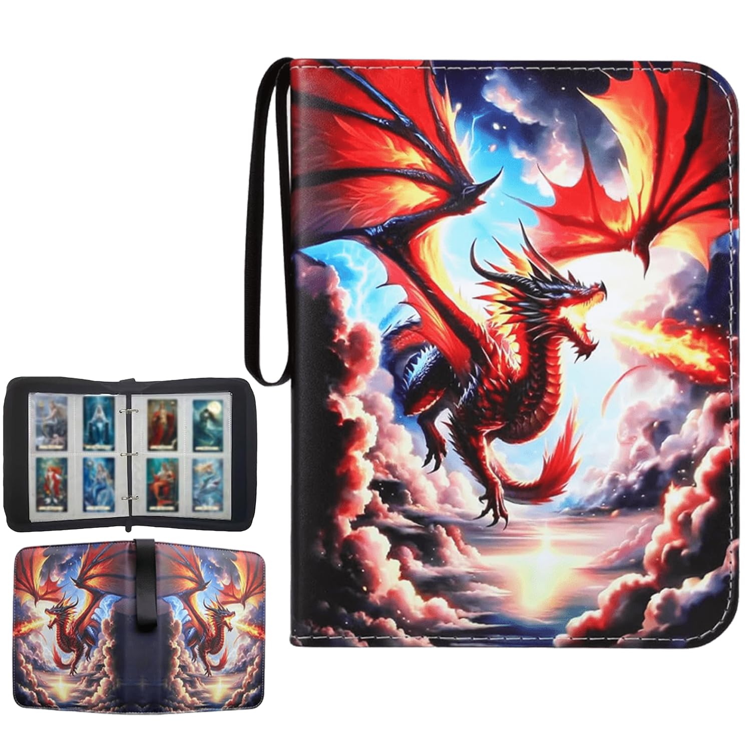 Zhuiyiwin Tyrannosaurus Rex 4 Pocket Trading Card Binder,400 Pockets Card Binder Folder, Pu Leather Card Folder Trading For Mtg Sports Baseball Tcg Football Basketball Cards(, 4-Pocket)