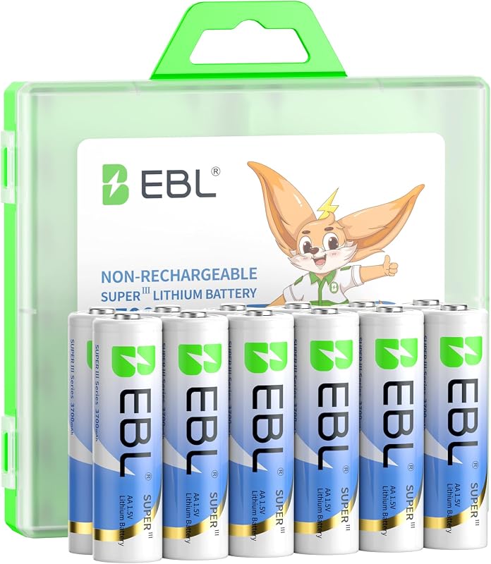 EBL Baterías de litio AA, paquete de 12, más duraderas, 3700 mAh, 1,5 V, no recargables, baterías de litio Super Ⅲ AA mejoradas para cámara parpadeante, timbre, cerrojo de cerradura inteligente