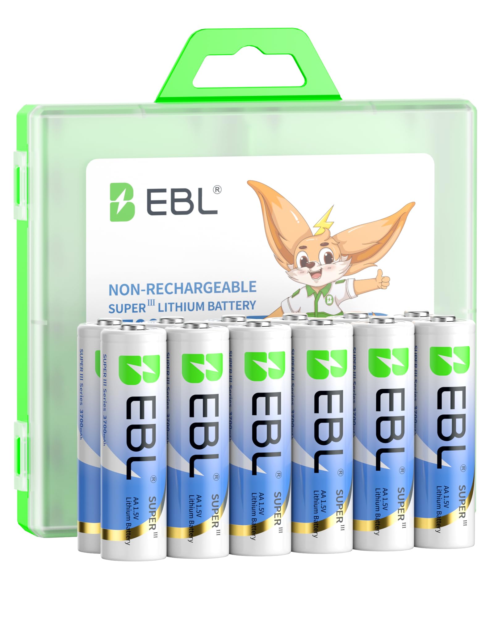 EBL Paquete de 12 pilas AA de litio, 3700 mAh, 1,5 V, no recargables, pilas de litio AA mejoradas para cámara parpadeante, timbre, cerrojo de seguridad inteligente