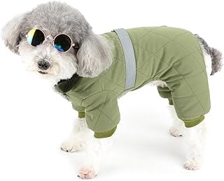Zunea Winter Fleece Dog Snowsuit for Small Dogs Boy Soft Warm Full Body Jacket Coats with D-Ring Cold Weather Puppy Clothes with Legs 4-Legged Down Jacket Puffer Coats Pet Snow Suit Apparel Green S