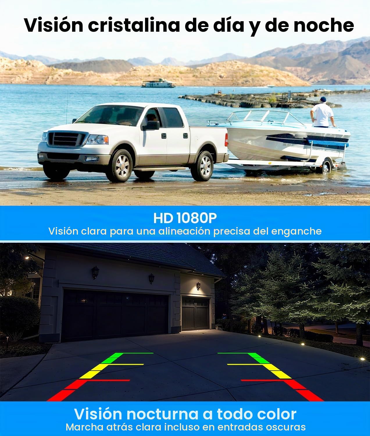 AUTO-VOX Kit de cámara de marcha atrás inalámbrica alimentada por energía solar, instalación en 3 minutos, cámara de respaldo de imagen clara con impermeabilidad IP69K para coches y furgonetas