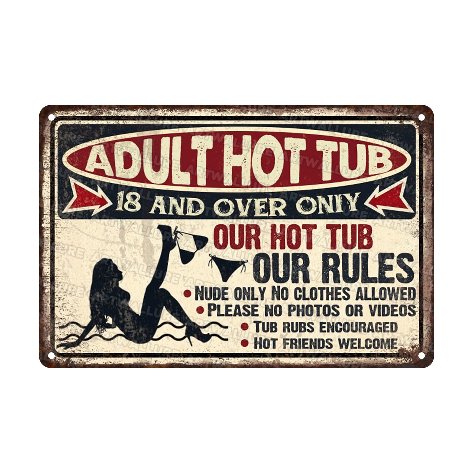 Hot Tub Vintage Tin Sign Adult Hot Tub Metal Sign Indoor Outdoor Funny Signs for Backyard Decor Signs 8x12inch