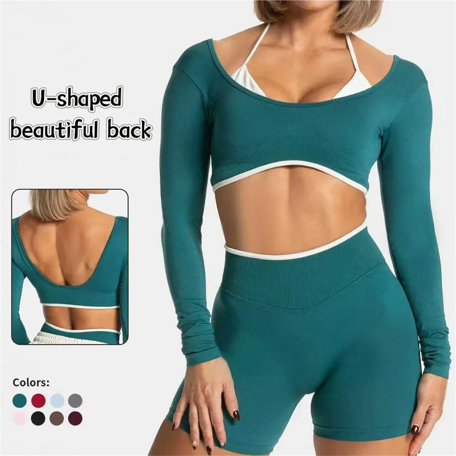 关键词 Set Yoga Donna Set da Yoga Donna 2 Pezzi Senza Cuciture Lmpact Palestra Collant a Maniche Lunghe Top Pantaloncini Fitness Abiti Allenamento