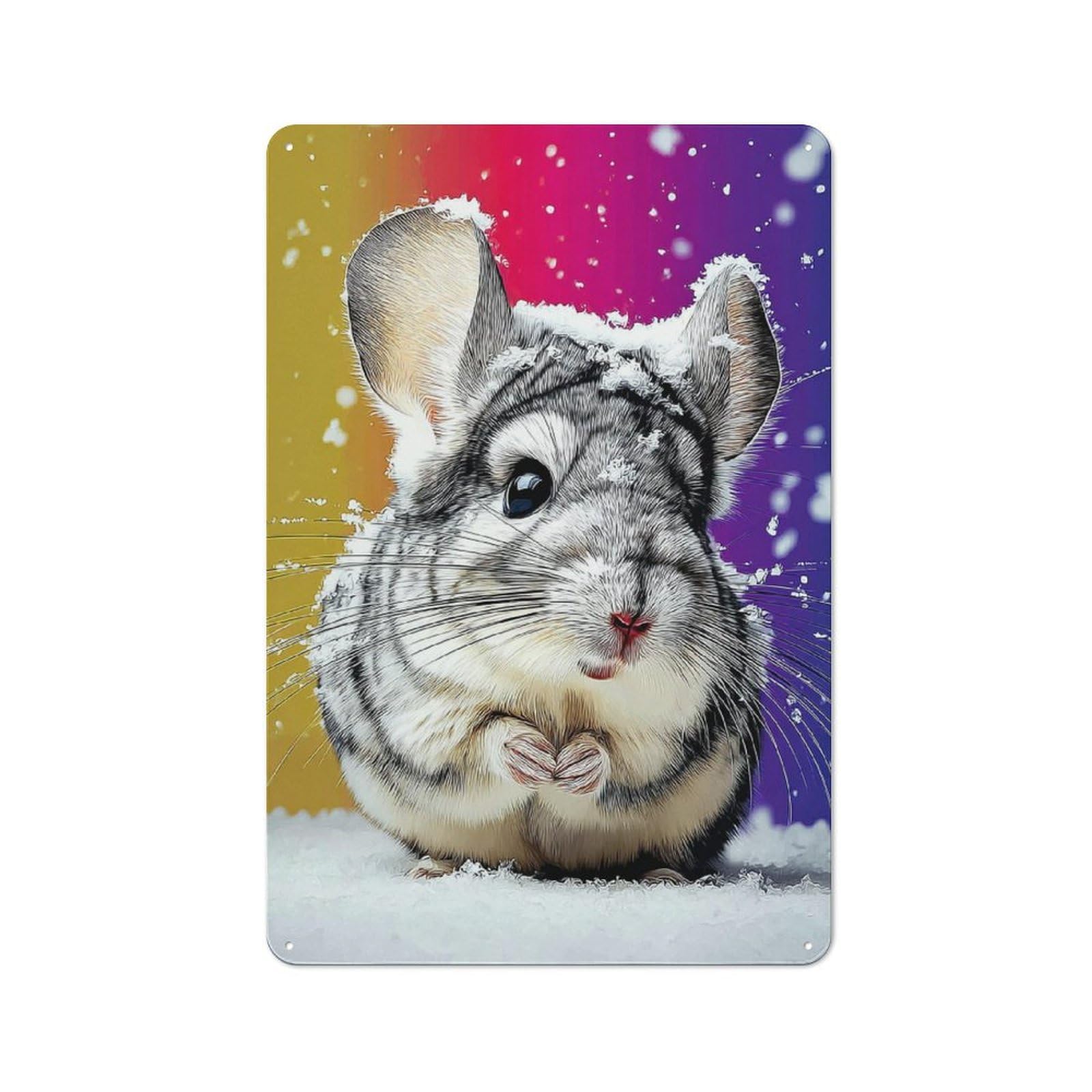 Junmoney Chinchilla In Winter Wonderland Metal Plaque With Design 30X20cm, Cosy Diner Style Decor For Coffee Bar, Kitchen, Bistro Or Tea Corner