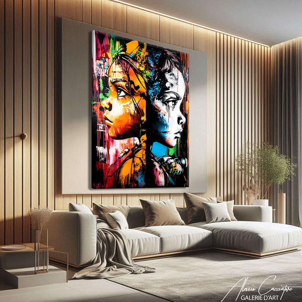 Quadro ritratto Street Art - Quadro decorativo da parete astratto Graffiti - Poster arte urbana - Stampa su tela Pop Art di grande formato - Decorazione da parete per cameretta dei bambini (120 x 80