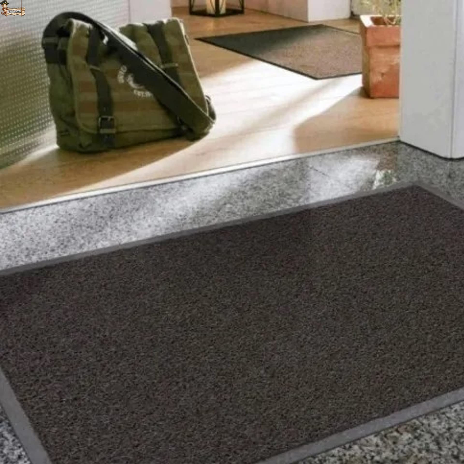 BricoLoco.com Wycieraczka Wejście do domu, taras Gumowe Curl Zewnętrzne lub Wewnętrzne. Pomiar 60x90 cms. Szary. z podstawą i krawędziami Dywan Vinyl loki. (60x90 cms, Szary)
