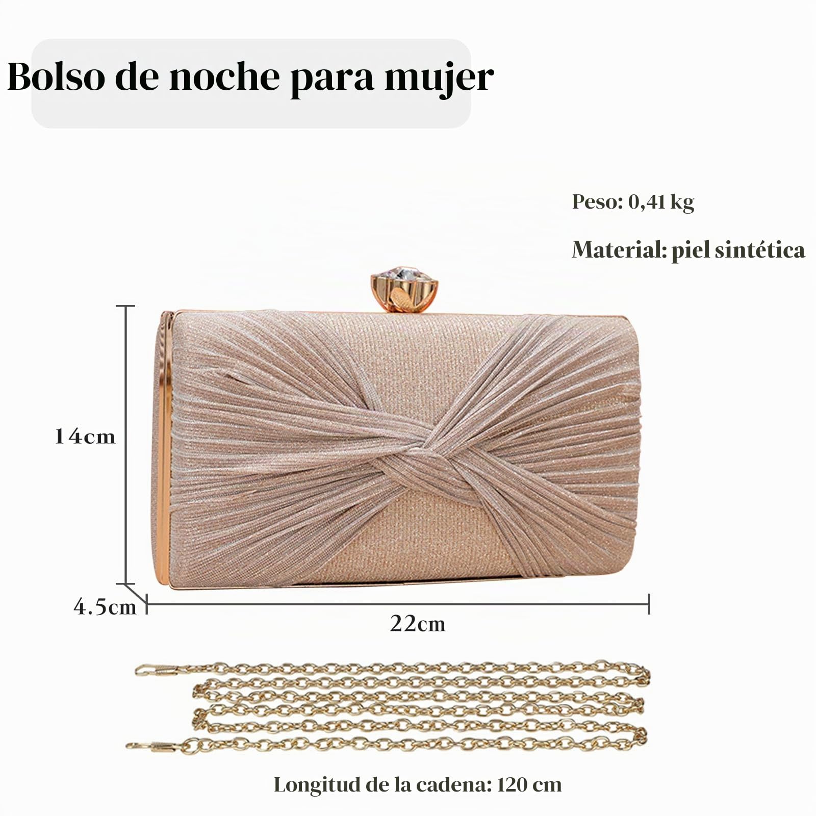 Bolsa de Noche para Mujer Lentejuelas Clutch Diamantes de Imitación Bolso de Fiesta Bolso de Boda Bolsa de Cadena Elegante Bolso de Hombro para Banquete Boda Fiesta de Graduación Champán