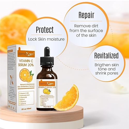 Miniatura 2 de Suero orgánico con 20% de vitamina C para la cara, suero antiarrugas natural con ácido hialurónico y vitamina E, hidratante antienvejecimiento para