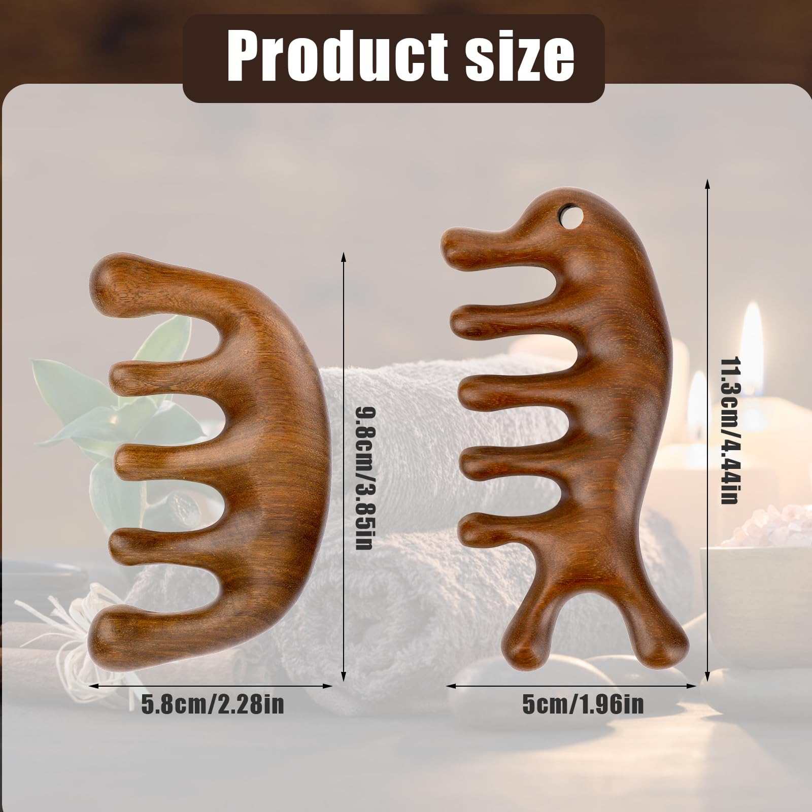 2 Szt. Drewniany Grzebien do Masazu Skóry Glowy, Antystatyczny Grzebien z Drewna o Szerokich Zebach Masaz Skóry Glowy z Drzewa Sandalowego Masazer Glowy Grzebien Gua Sha Prezent dla Kobiet