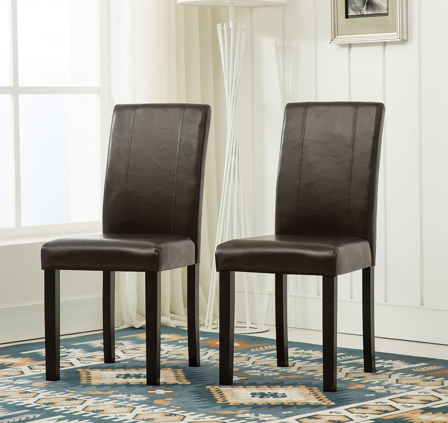 mcc direct Set of 2 Faux Leather Dining Chairs With Solid Wooden Legs For Home & Commercial Restaurants [Brown* Black* Red* Cream*] (Brown) — image 1