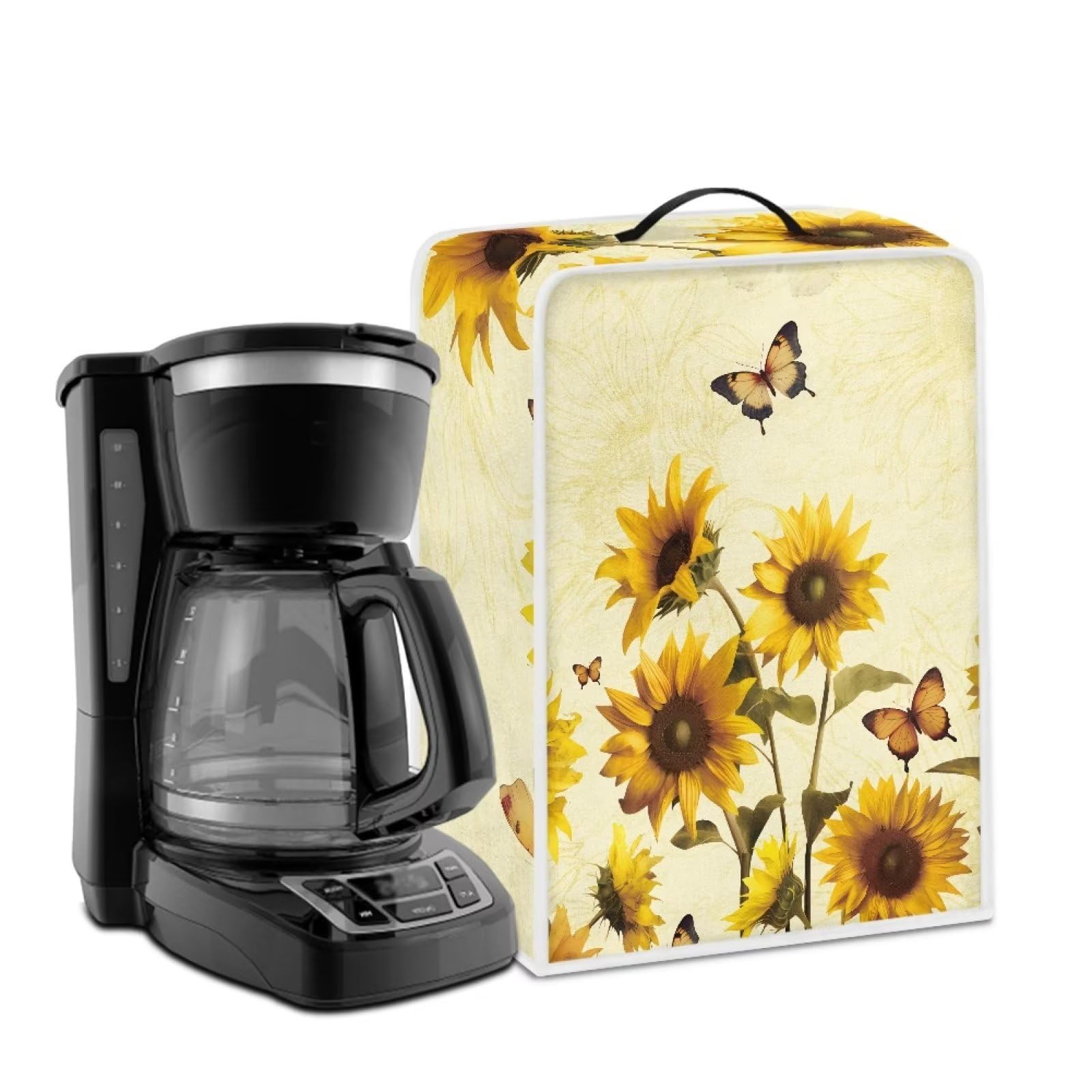 Psesaysky Sunflower Butterfly Fall Coffee Maker Cover Dust Covers Lightweight Coffee Maker Appliance Cover with Top Handle for Home Office to Keep