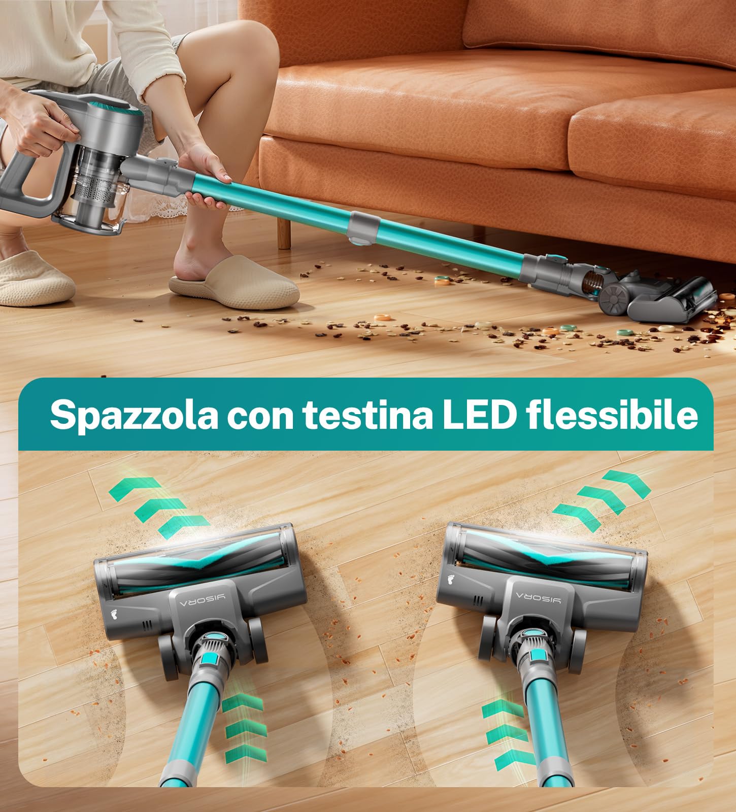 Aspirapolvere Senza Fili, 25KPa/50Min Scopa Elettrica Senza Fili, Spazzola Antigroviglio e Autoportante, Aspirapolvere Senza Filo ultraleggero, Aspirapolvere Potente per Pavimenti/Tappeti/Peli Animali
