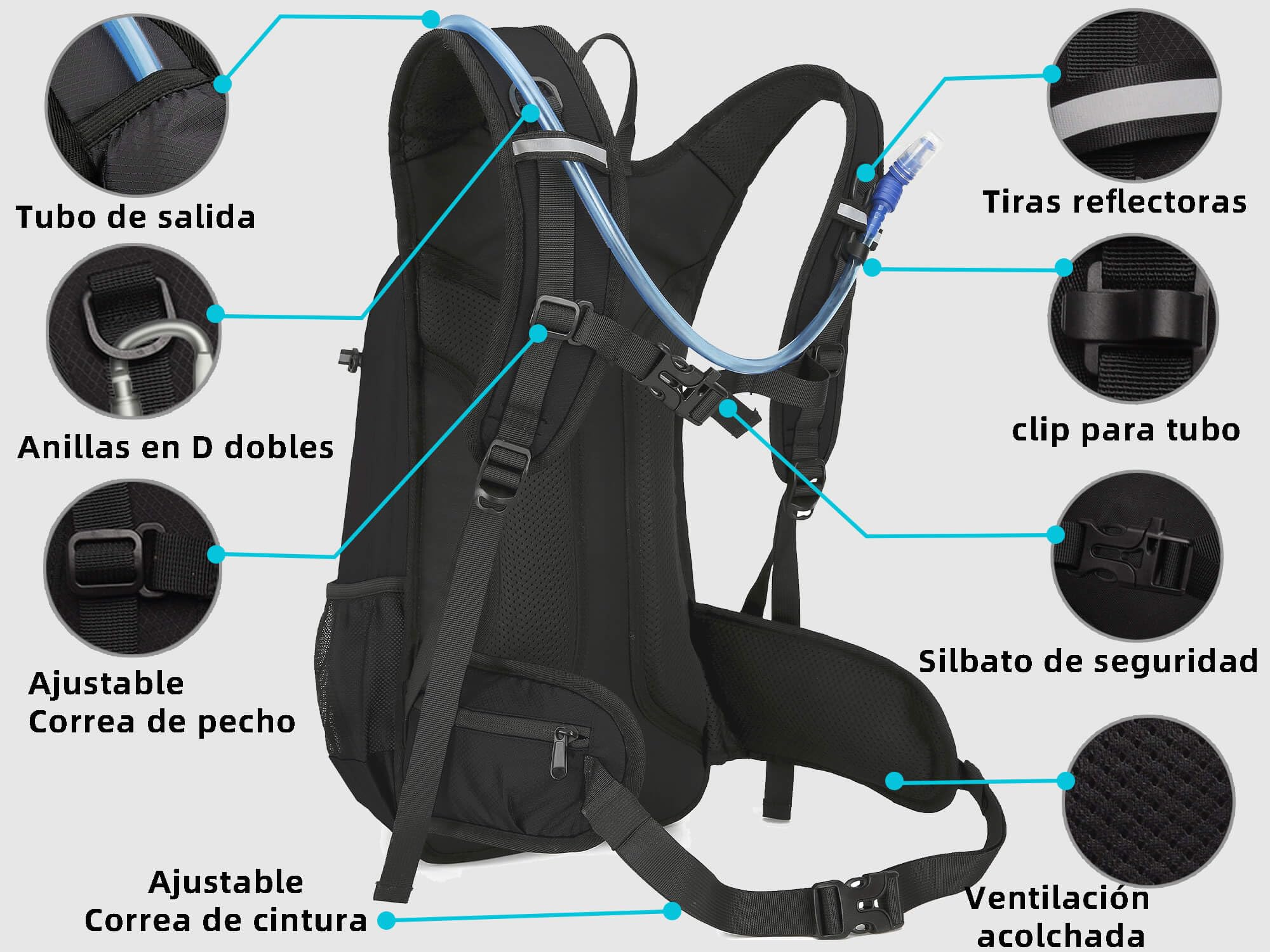 Mochila de hidratación con Bolsa de Agua 2L, Mochila vejiga de Agua térmico para Bicicleta Montaña, Ciclismo, Esquí, Senderismo, Ligero Bolsa de Deportes