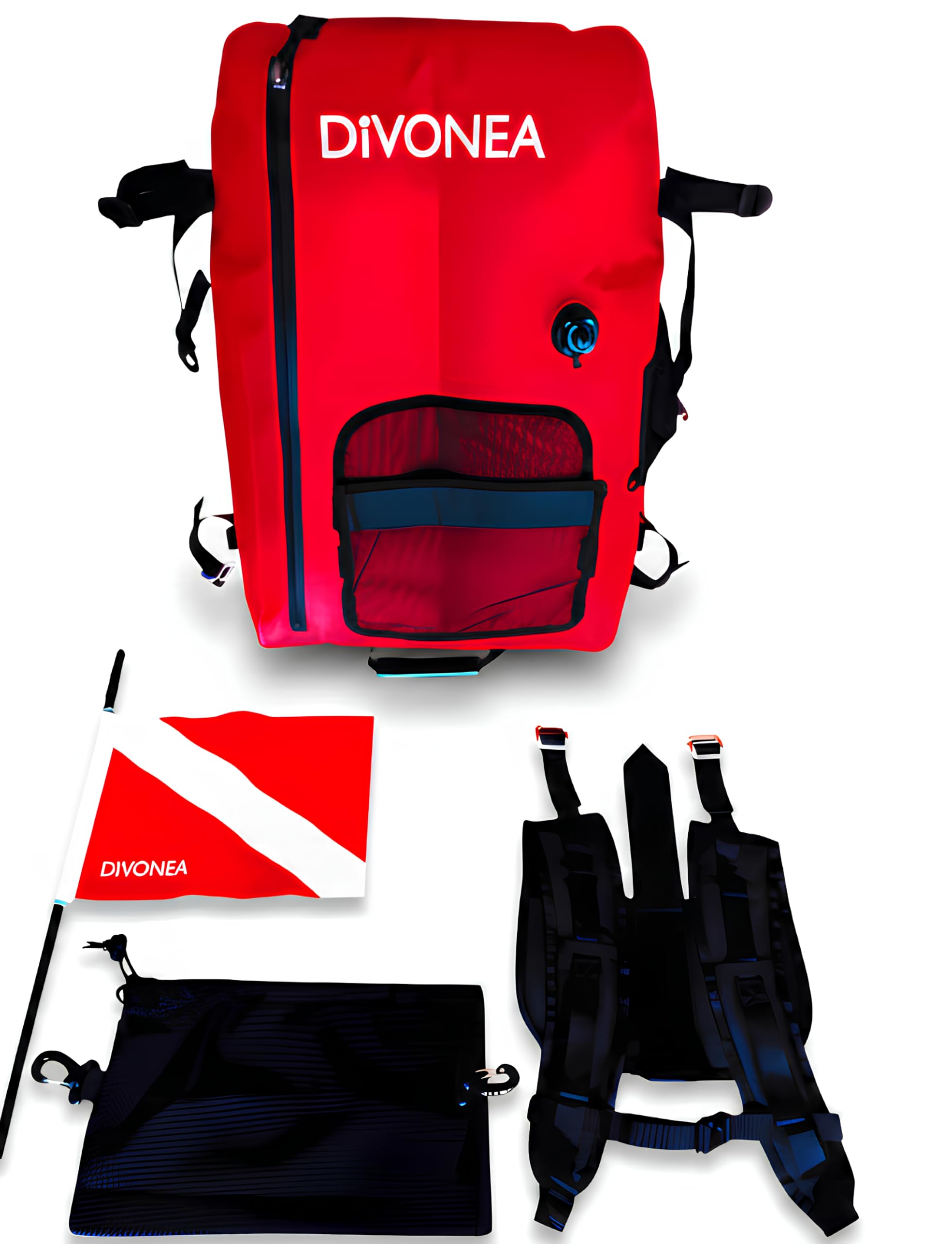 DiVONEA | Zaino impermeabile XL trasformabile in boa di segnalazione per immersioni - Accessori inclusi