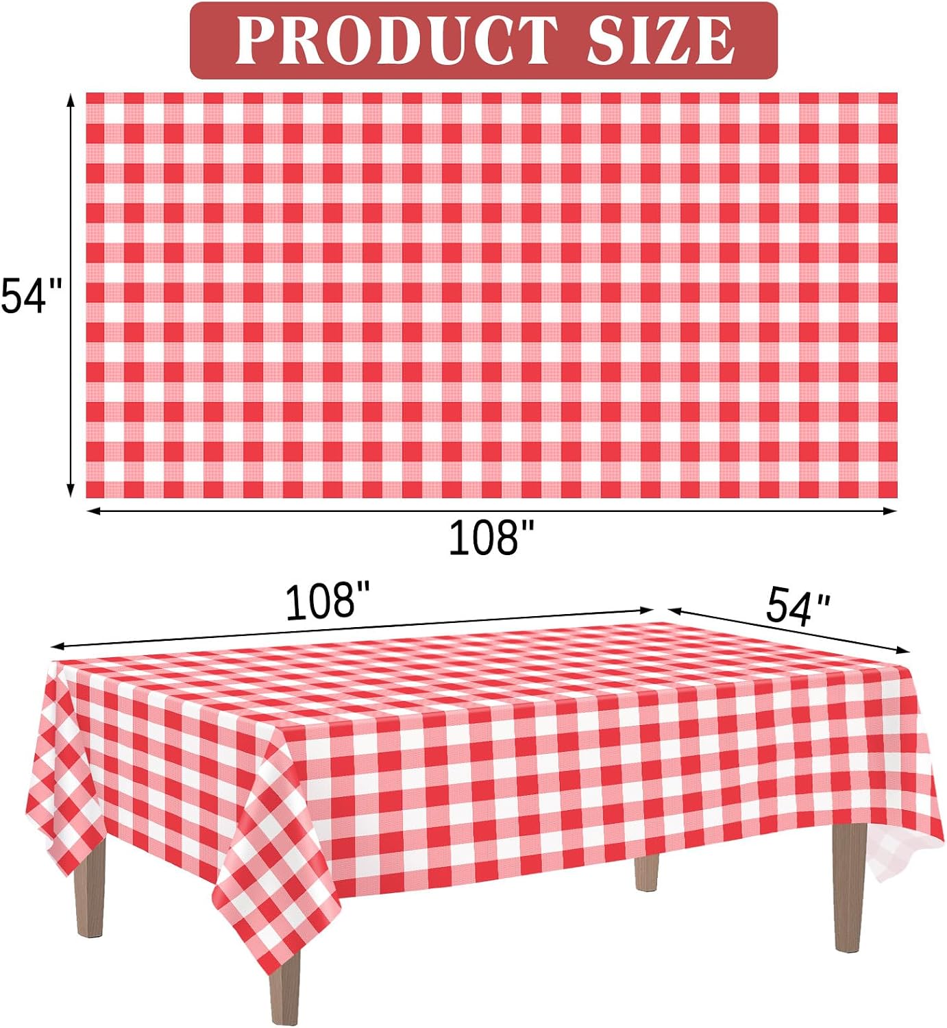 Kopokita 2 Pack Red Gingham Tablecloth Disposable 54 x 108 Inch