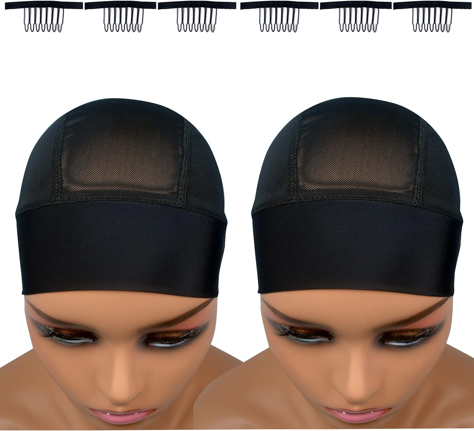 2pcs Headband wig cap for making wig,Adjustable velco Lace melt headband mesh dome caps,crochet Wig Grip Cap wig combs