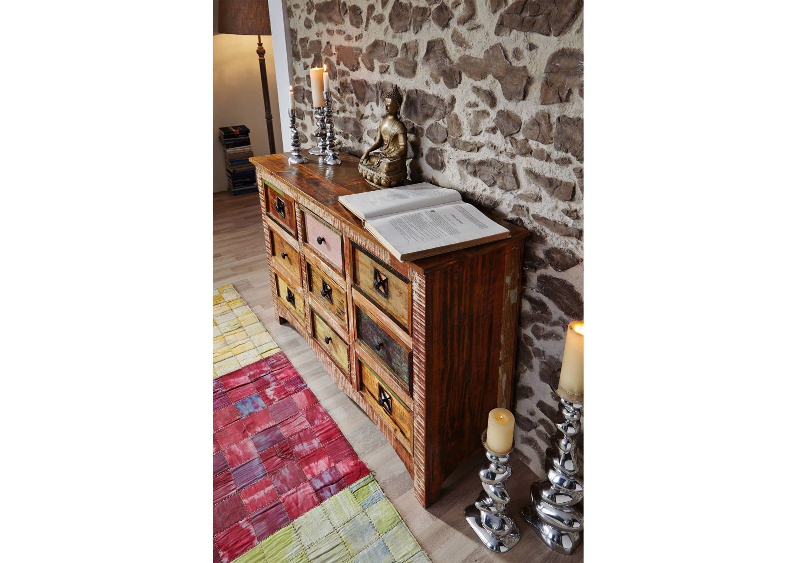 MASSIVMOEBEL24.DE Commode - Bois Massif recyclé Multicolore laqué - Inspiration Ethnique - Nature of Spirit #59