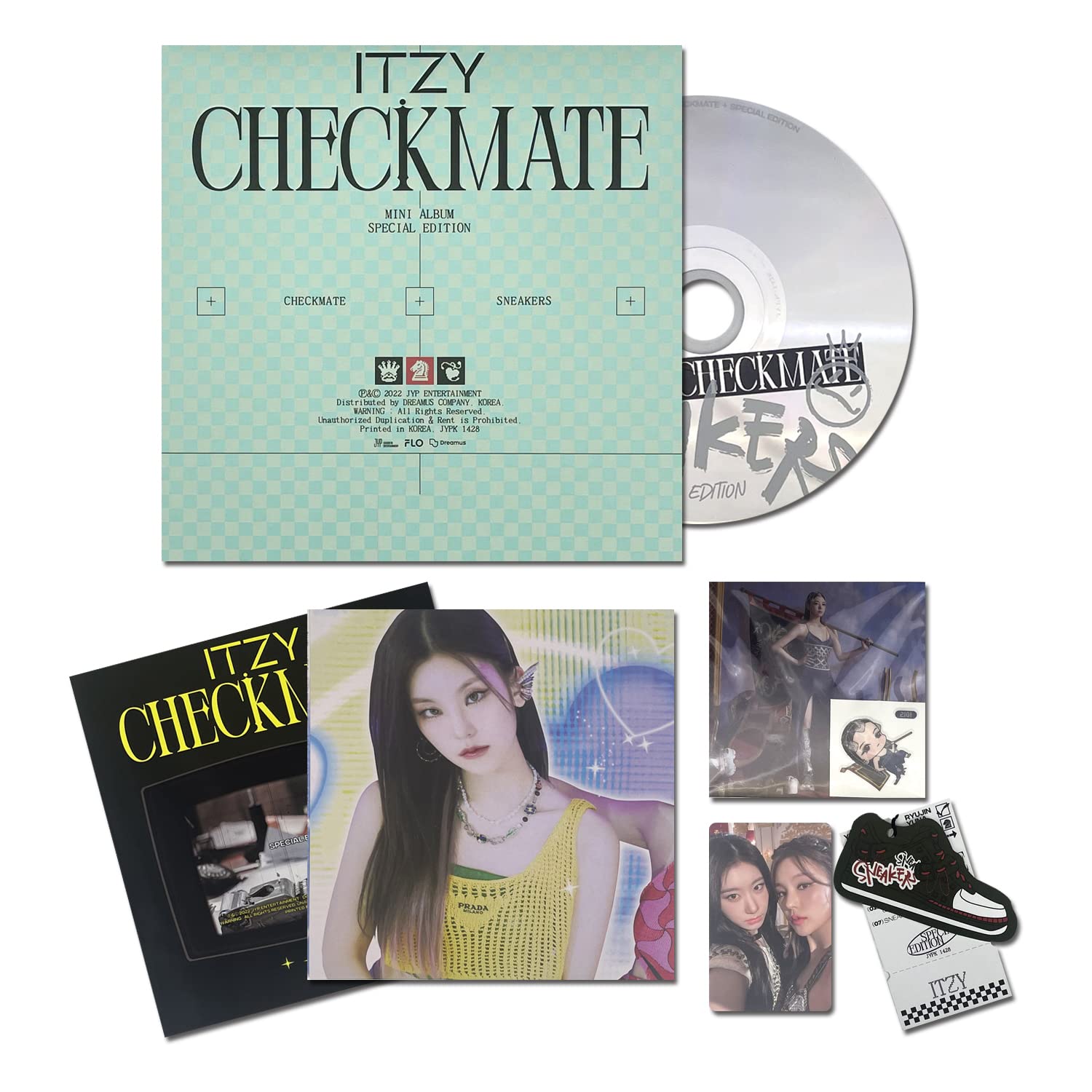 ITZY - [CHECKMATE SPECIAL EDITION] (B Ver.) Photobook + CD-R + Photocard + Special Tag + Sneakers Sticker + Postcard + Seal Sticker + Lyric Poster + 2 Pin Button Badges + 4 Extra Photocards