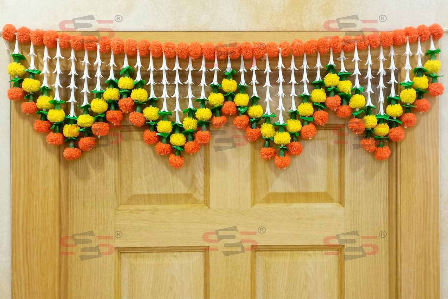 Artificial Orange & Yellow Genda Flowers Door Toran Garlands with Lilly String I Heavy Door Hanging Toran/Latkan I Bandhanwar for Home, Office, All Festivals Decoration (Length - 40 Inch)