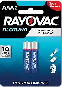 Pilha, Rayovac, 20912, Azul, AAA, Palito, pacote de 2