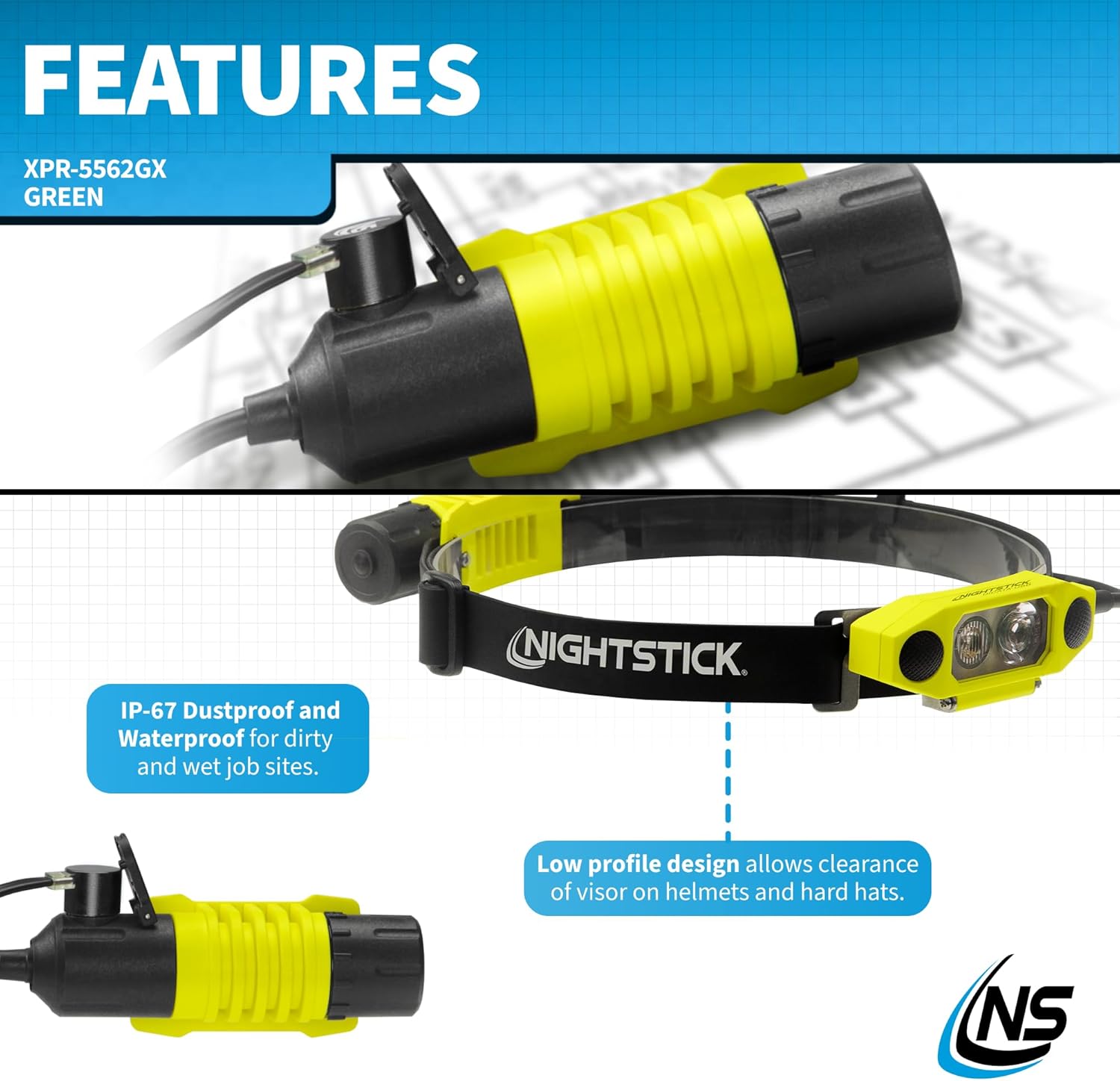 Nightstick XPR-5562GX DICATA Intrinsically Safe USB Low-Profile Dual-Light Headlamp