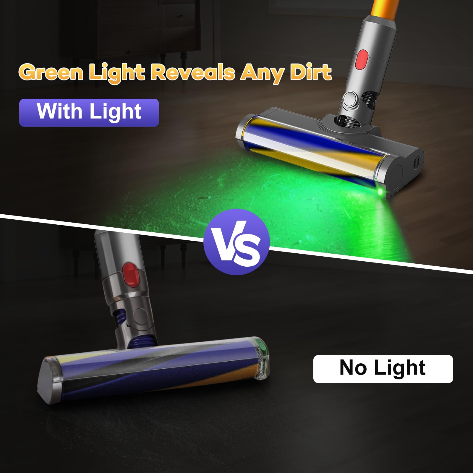 Spazzola a rullo morbida per Dyson V12 Detect Slim / V10 Slim Accessori, senza fili, per pavimenti in legno duro con luce verde