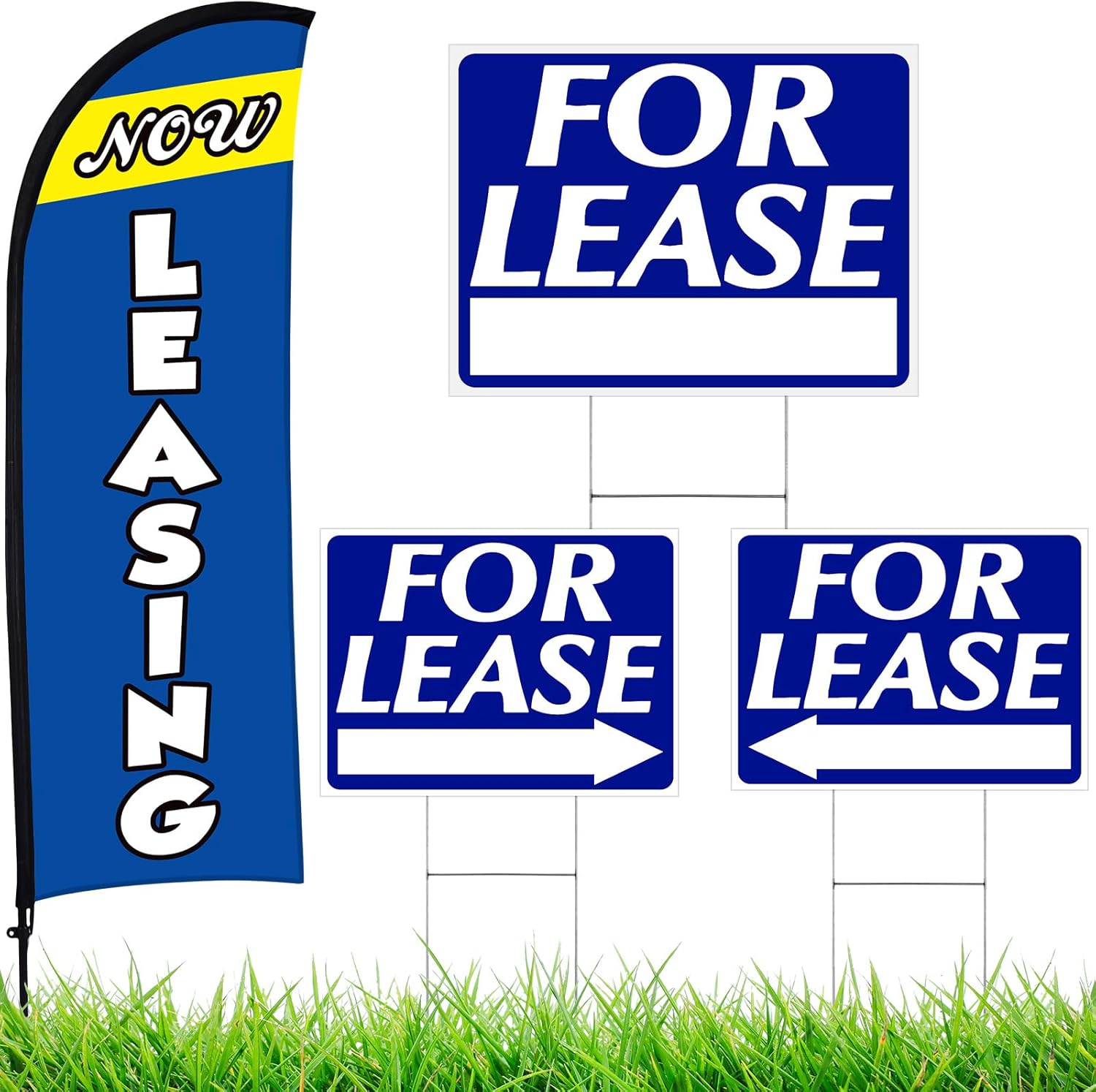 Buryeah 4 Set Now Leasing Sign Now Leasing Feather Flag Banner Pole Kit 3 Pack for Lease Double Sided Directional Arrows Sign with Metal Stakes for Estate Flags Business Advertising Outside(Red)