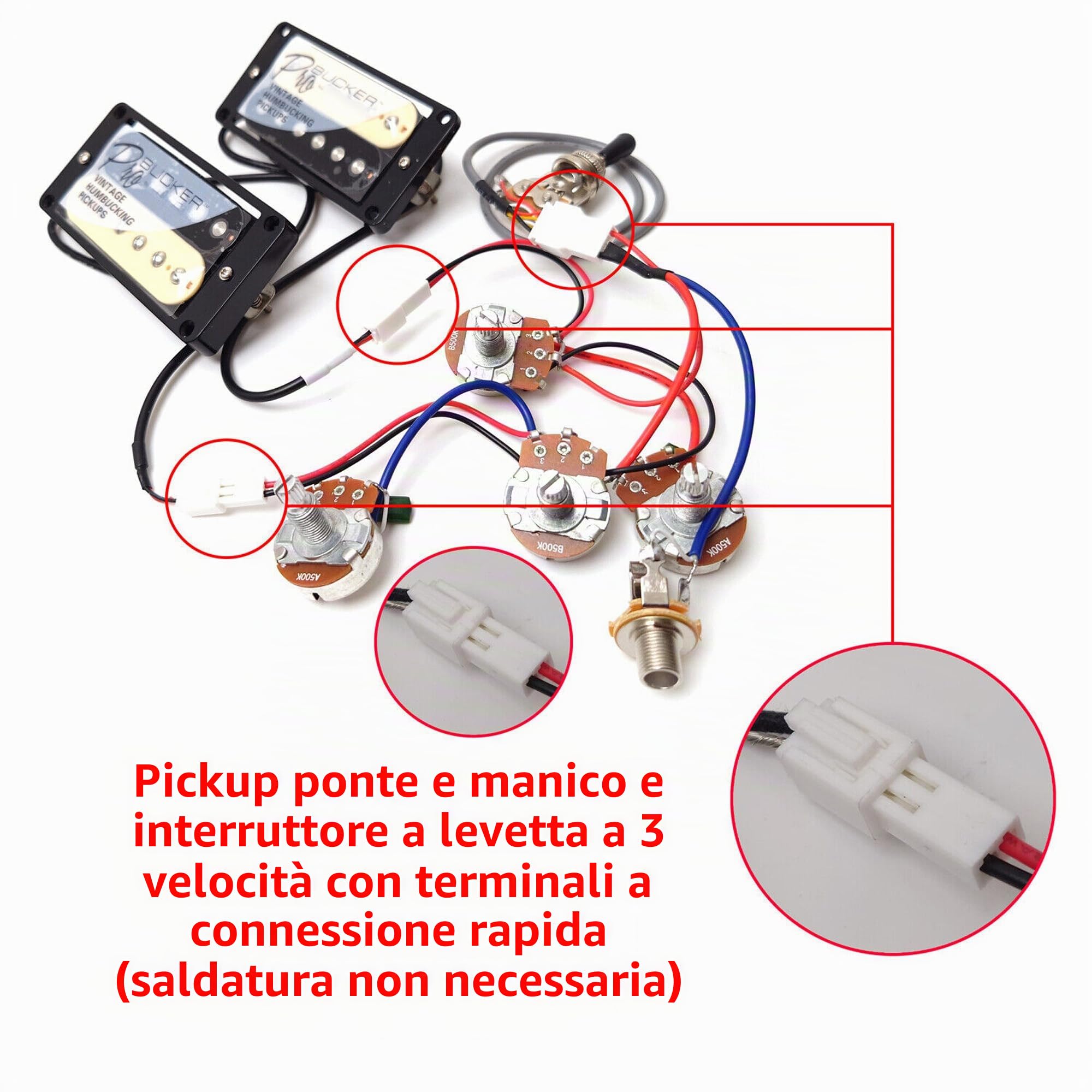 ProBucker Alnico - Set di 2 pickup Humbucker per chitarre Gibson Les Paul, pickup per manico e ponte con terminali a collegamento rapido a 2 conduttori, cablaggio 2V2T, aggiornamento