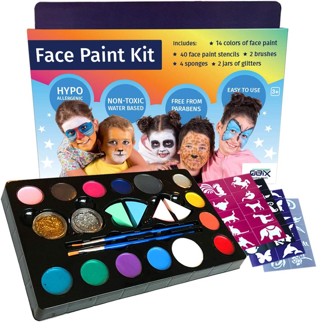 QBIX Complete Face Paint Set Set of 14 Colours Make Up Accessories