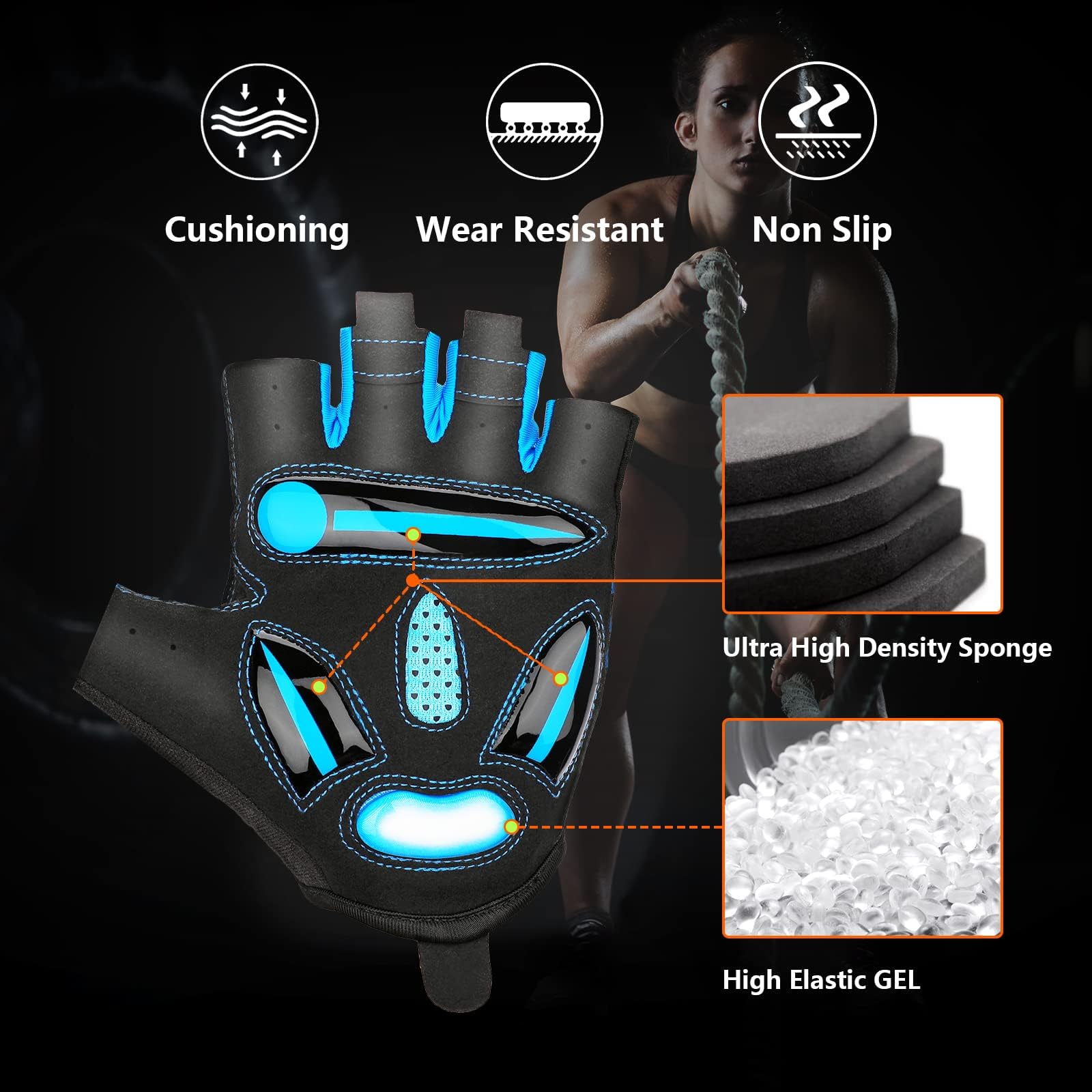 Gants VTT Velo Cyclisme Demi Doigts Hommes Femmes Gel Antichoc Respirant Antidérapant