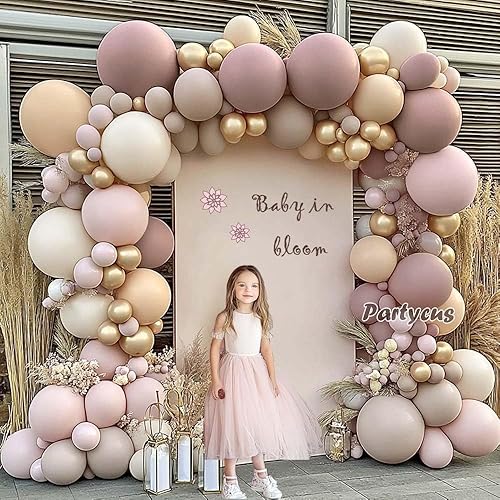 Miniatura 2 de Arco de globos de color rosa claro y beige con doble relleno, color malva, color piel, blanco y crema, kit de guirnalda de globos mate para