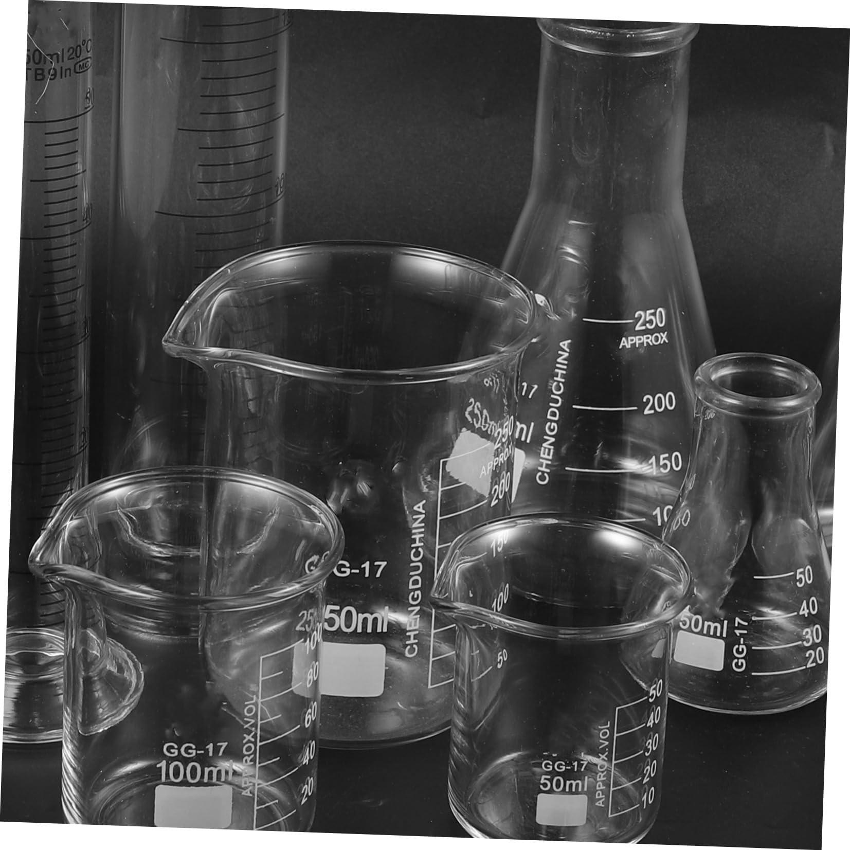 Alipis Strumenti Scientifici e Pallone Conico e Didattici per Esperimenti Chimici Set 9 Pezzi di Vetro da Laboratorio Becher Graduato, Cilindri Misurini in Vetro Borosilicato
