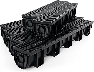 Trench Drain System, Channel Drain with Plastic Grate, 5.9x5.1-Inch HDPE...