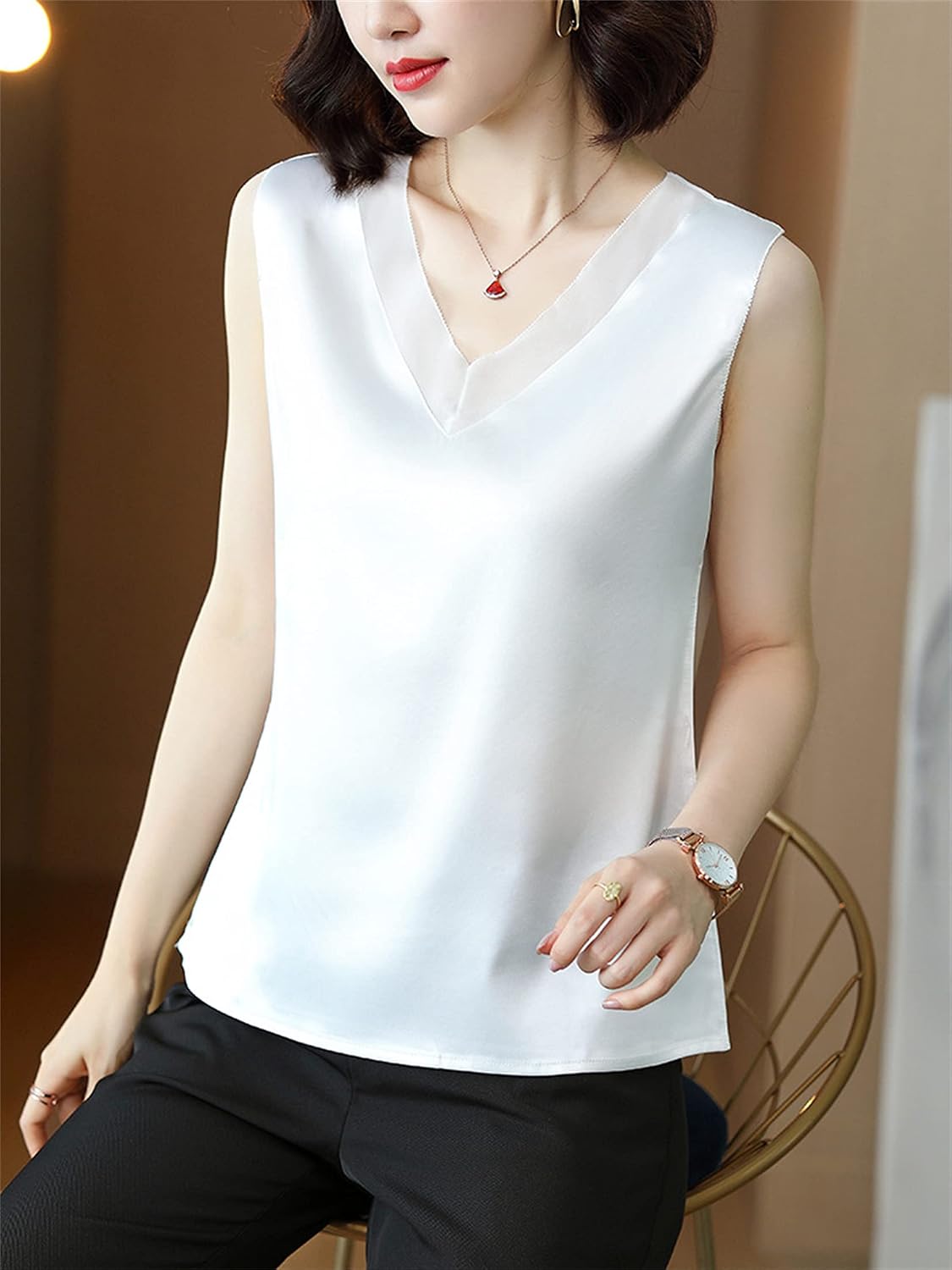 Andongnywell Women's V Neck Cami Tank Tops Casual Loose Sleeveless Blouse Shirts Loose Large Size Camisole Tunic