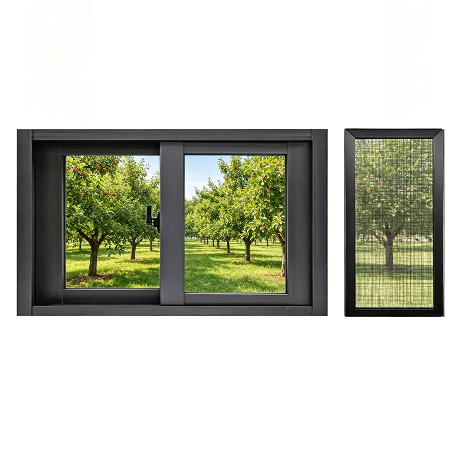 Ventana del Sótano con Mosquitera, Ventanas de Recambio para Hogar, Marco de Aluminio para Cobertizos y Gallineros(W80cm xH80cm)