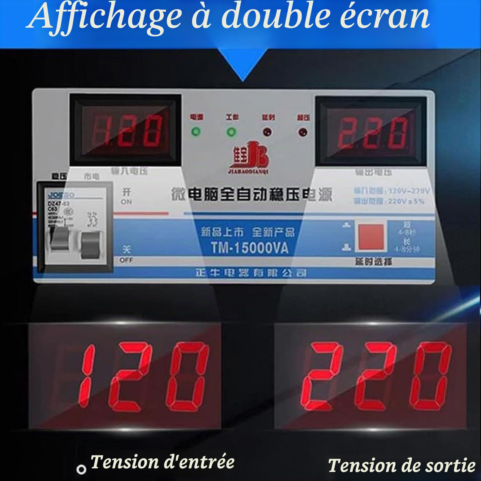 Stabilisateur de Tension Automatique 6800W/15000W/20000W Régulateur de Tension AC Simple Montage Mural ou à Plat 220V pour Petits appareils ménagers,15000W