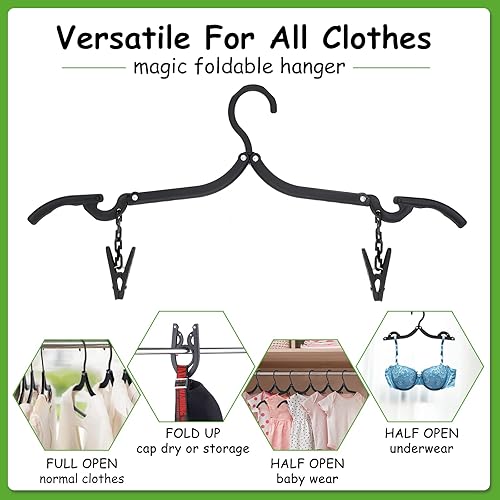 Miniatura 4 de Perchas plegables de viaje plegables con clips, perchas plegables portátiles plegables para colgar abrigos, estante de secado de viaje para ropa