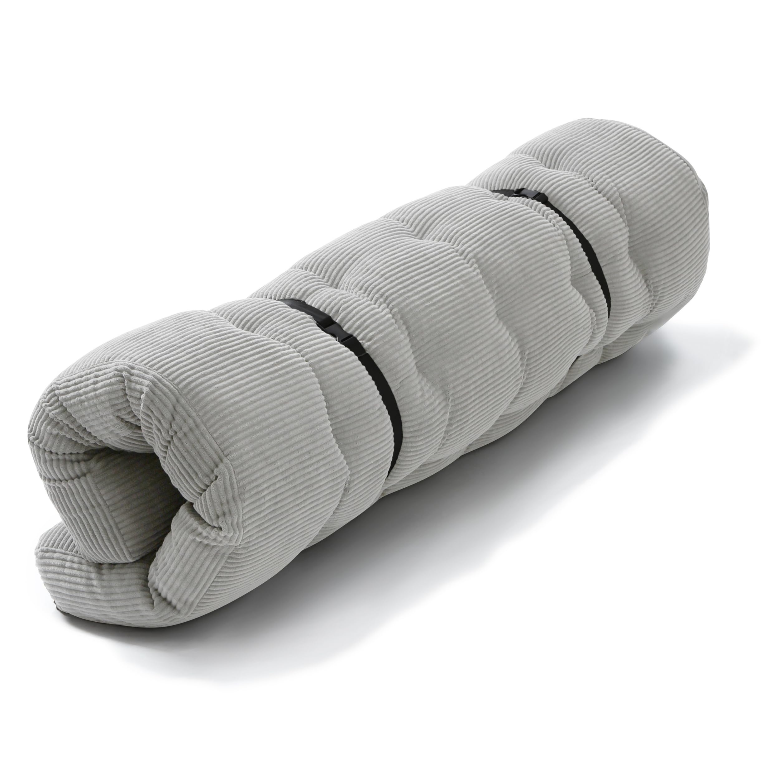 bananair - Futon 2 Places Épais & Confortable, Rembourrage en Mousse - Tissu en Velours Côtelé, Doux & Élégant - Sangles Incluses, Matelas de Sol Pliable Pratique (160x200 cm, Gris Clair)