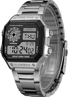 Shocknshop Digital Sports Square Black Dial Stainless Steel Strap Unisex Watch (Black Dial & Silver Colored Strap) -WCH53