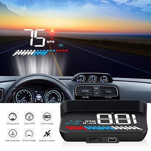 Miniatura 2 de ACECAR Frente en alto Automóvil de exhibición Sistema dual universal 35 pulgadas Interfaz HUD OBD II  GPS velocidad del vehículo MPH KM  h RPM del