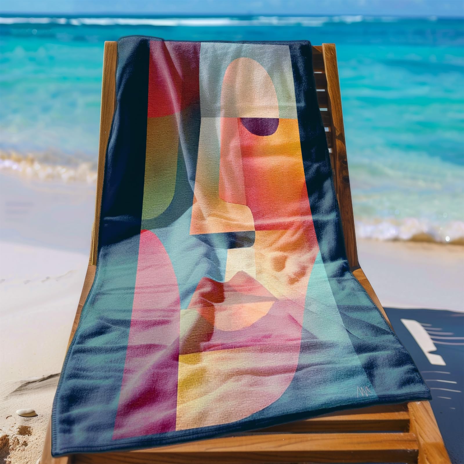 Beach Towel 80x160 Deep Blue Geometry Microfibre Quick Dry Towel for girls,Pool Swimming Travel Towels,Sand-Resistant, Absorbent, Lightweight
